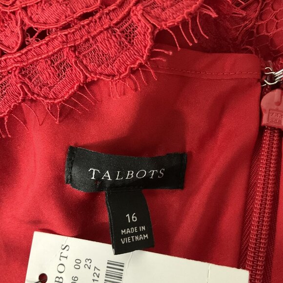 Talbots Dress Womens Sz 16 Red Lace Overlay Sweetheart Neckline Event Wedding - Picture 12 of 13